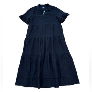 Chico's 100% Linen Black Tiered Short-Sleeve Maxi Dress